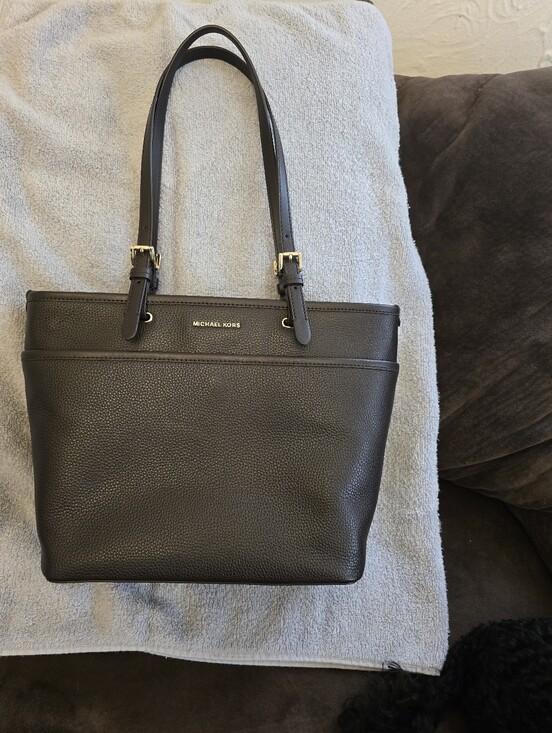 Michael Kors Handbags - Michael Kors Brown Pebbled Leather Shoulder Tote with Gold Hardware